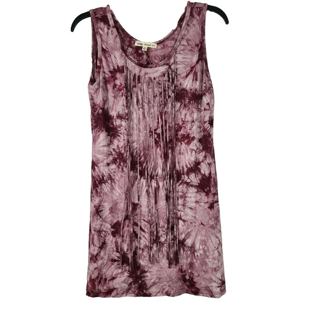 Indigo‎ Thread Co Womens Tank Top Size XS Maroon Tie Dye Fringe Hippie Festival